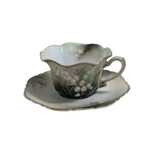 Antique RS Prussia Fine Porcelain Lily Of The Valley Tea Cup & Saucer Gold Gilt picture