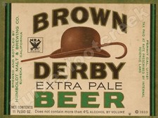 1933 BROWN DERBY EXTRA PALE BEER LABEL 9