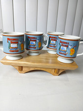 VINTAGE Maxwell House Coffee & Tea Set of 4 Blue & White Pedestal Mugs picture