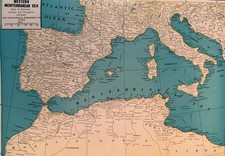 Vintage 1945 WORLD WAR 2 ERA SPAIN, PORTUGAL, Mediterranean MAP  picture