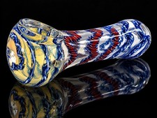 Blue Red Blue Swirl Glass Tobacco Hand Pipe Clear Decorative Glass picture