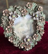 NEW w/ TAG R.J. Graziano NWT Heart Shaped Picture Frame Flowers Crystals 3” x 3” picture