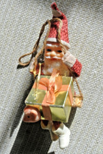 60's Vintage Santa Rubber Face Rubber Burlap Suit Package w/ Mouse Ornament picture