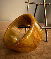 Vintage Art Deco Wide Marbled Butterscotch Bakelite Bangle Bracelet 1.5’ Chunky picture