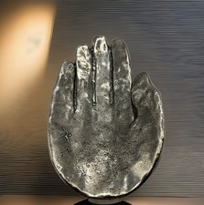 VTG Patrick Meyer Brutalist Pewter Hand Catchall Dish Signed USA Sticker MCM Art picture