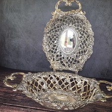 Silverplate Reticulated Roses Flowers Leaves Bowl Bread Fruit Basket picture