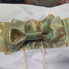 Vintage Authentic Japanese Kimono Belt & Obi Bow metallic silk Traditional Sash picture