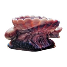 EAPG Challinor Taylor Purple Slag Glass Flying Fish Master Salt Dish Vtg  picture
