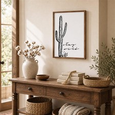 flangairy 23.6 x 15.7 Inch Cactus Wall Art, Wood Western Bathroom Wall Decor,... picture