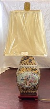 VTG Chinoiserie Porcelain Table Lamp Rose Medallion Birds Floral Figures 24