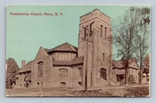 Perry NY Presbyterian Church 1938 Postmarked Litho Postcard picture