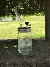 Bong Mason Jar Water Pipe 32oz Thick Glass Bowl 14mm Bubbler 5.5” Mouthpiece picture