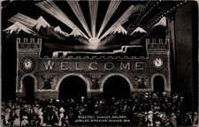 1914 Denver Elks Golden Jubilee Electric Sunset Welcome Postcard RPPC picture