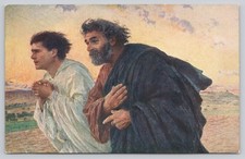 Postcard Art Eugene Burnand Disciples Peter And John Running to Tomb 78W picture