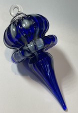 VTG Hand Blown Glass  Ornament Finial  Stopper Cobalt Blue picture