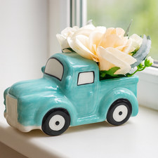 Vintage Ceramic Truck Planter With Flowers Handmade Portugal Flower Roses Pot picture