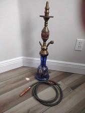 Antique Iran Persian Hookah Glass Base /Vase Cobalt Blue Swirl Authentic vintage picture