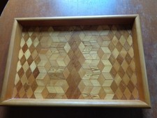 Vintage Wooden Serving Tray Wood Grain Parquet Geometric Illusion 17.5