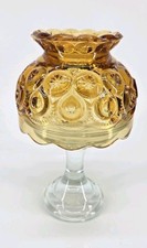 Vintage L.E. Smith Amber Moon And Star Clear Pedestal Base Fairy Lamp EUC picture