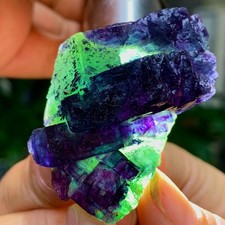 66G Rare transparent green purple cubic Zhejiang fluorite mineral sample picture