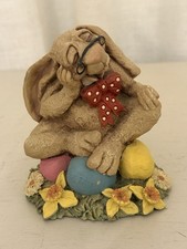 Vintage 1991 Frumps Bunny Rabbit Figurine Glasses Easter Eggs Melanie Rutherford picture