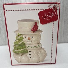 Lenox Happy Holly Days Snowman Cookie Jar Xmas Tree Cardinal With Box picture