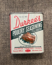 Vintage 1950s Durkee's Poultry Seasoning 1-1/4 oz Spice Tin - USA picture