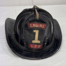 Vtg Cairns Lewiston Maine FD 1 Firefighter Helmet Leather Shield Antique Size 7 picture