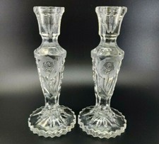Pair of Hofbauer Germany Heavy Lead Crystal Cut Glass Candlesticks Etched Roses picture
