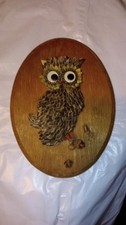 Vintage Sunflower Seed Owl Folk Art Hand Crafted on Wood - As-Is MCM BoHo picture