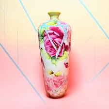 Hand-painted porcelain vase with pink roses picture