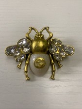 Gucci Goldtone Metal/Crystal GG Bee Brooch / Pin Made in Italy picture