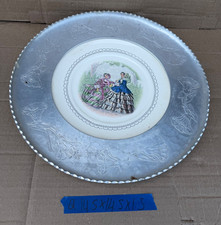 Vintage Faberware Hand Wrought Aluminum Tray Victorian Ceramic Center Plate picture