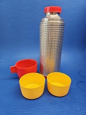 Vtg 1960s Aladdin Thermo King 71B Thermos Dimpled Aluminum Red Lid With Cups picture