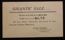 1940s? Gigantic Sale Fashions Exeter PA Luzerne Co Postal Card Pennsylvania picture