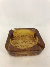 Nice Thick 5.5” Square Amber Glass Ashtray Bubbles Bottom picture