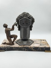 Rare Jacques Limousin French Art Deco Figural Mantel Clock Marble C.1925. Read. picture