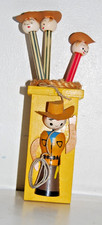 VTG 1960s BOBBLE HEAD COWBOY W/ ROPE LASSO PENCIL HOLDER w/ Wood Pencils w/ Hats picture