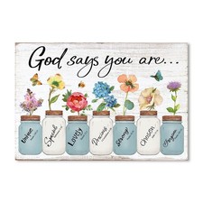 Inspirational Floral Canvas Wall Art: God Says You Are Positive Quotes Wall D... picture