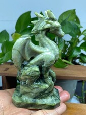 1pc Natural Green Jade Quartz Carved Dragon Skull Crystal Reiki healing gift picture