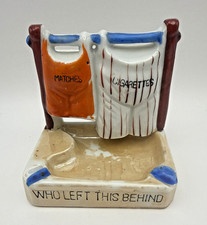 Vintage Cigarette Match Holder & Ashtray Who Left This Behind Lusterware Japan picture