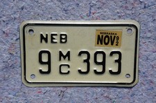 1992 Nebraska MOTORCYCLE License Plate # 9-393 picture
