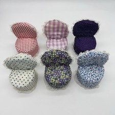 Lot 6 Vtg Fabric Chair Pin Cushion Doll House Handmade Gingham Polka Dot Flower picture