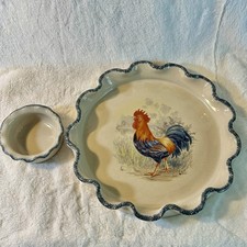 2000 Vintage Home & Garden Party Rooster Collection Chip Platter & Dip Bowl picture