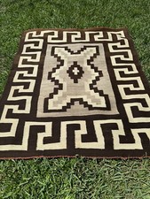 Antique Authentic 1920s Navajo Rug 65x42” Greek Key Borders. picture
