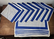 NOS 16 Pc Total (8x8) Vtg Irish Linen Table Set Blue White Mod Decor Core Napkin picture