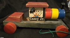 Vintage Rare Mickey Mouse CASEY Jr. Wooden Pull Toy picture