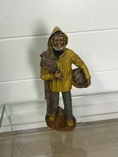 Vintage SIC France Fisherman Folk Art Hand Painted Carved Wood Figurine 9 In. picture