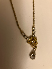vintage estate DAINTY RHINESTONE PENDANT CHAIN NECKLACE picture