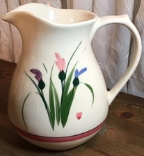 CLAY DESIGN POTTERY Stoneware Water Pitcher Tulips Floral Hand Thrown CANADA picture